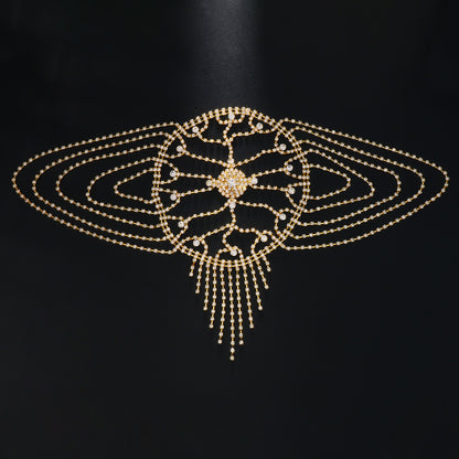 Luxurious Tassel Hair Chain For Women In Silver Alloy With Rhinestone Inlay, Elegant Headband Accessory