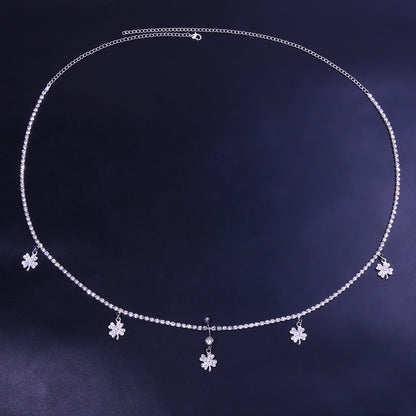 Silver Alloy Waist Chain For Women Featuring Lucky Heart Pattern With White Crystal Inlay And Electroplated Finish