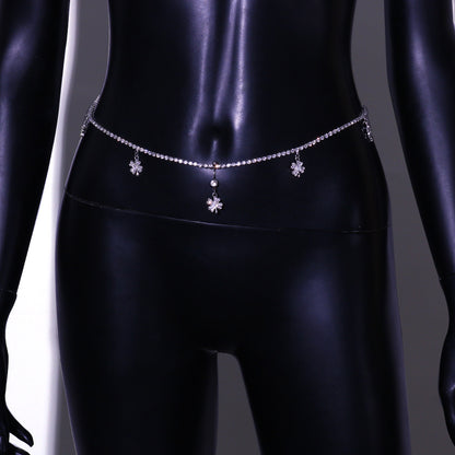 Silver Alloy Waist Chain For Women Featuring Lucky Heart Pattern With White Crystal Inlay And Electroplated Finish
