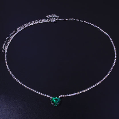 Women's Green Alloy Waist Chain With Heart Shape Pattern And Electroplated Finish, Featuring Rhinestones
