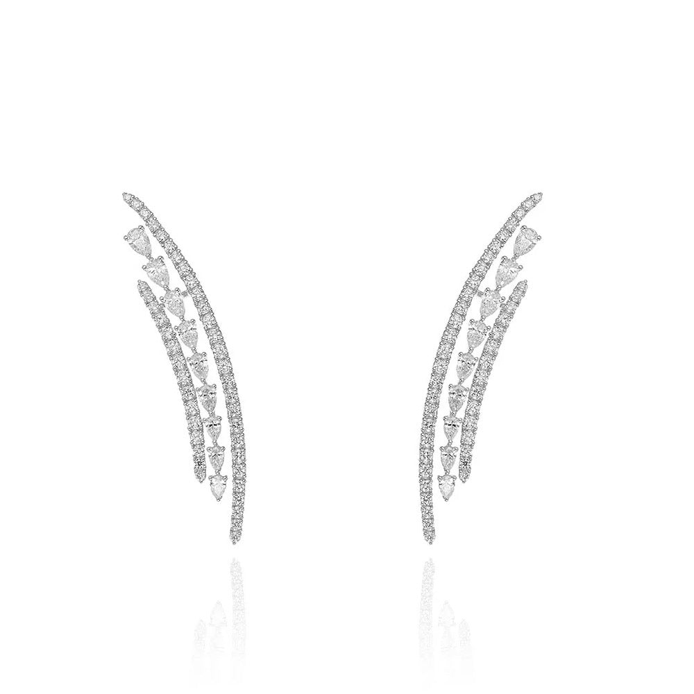 Silver Alloy Ear Cuff Earrings With Rhinestones Featuring Electroplated Finish For Elegant Style