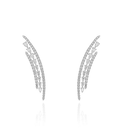 Silver Alloy Ear Cuff Earrings With Rhinestones Featuring Electroplated Finish For Elegant Style