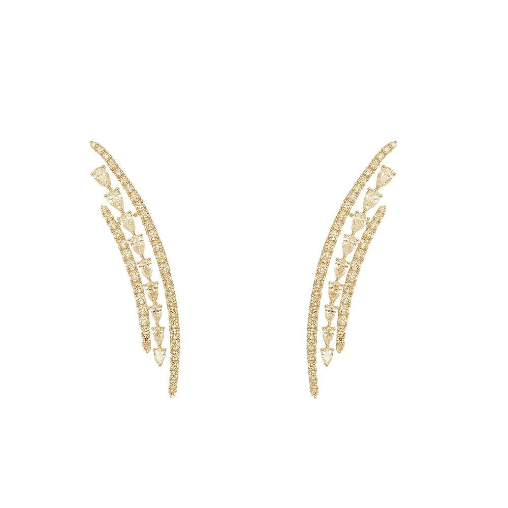 Silver Alloy Ear Cuff Earrings With Rhinestones Featuring Electroplated Finish For Elegant Style