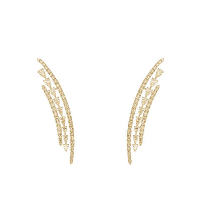 Silver Alloy Ear Cuff Earrings With Rhinestones Featuring Electroplated Finish For Elegant Style