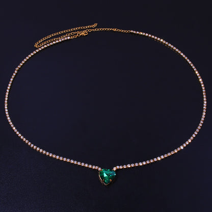 Women's Green Alloy Waist Chain With Heart Shape Pattern And Electroplated Finish, Featuring Rhinestones