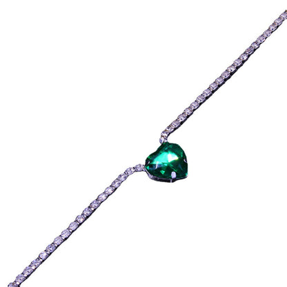 Women's Green Alloy Waist Chain With Heart Shape Pattern And Electroplated Finish, Featuring Rhinestones