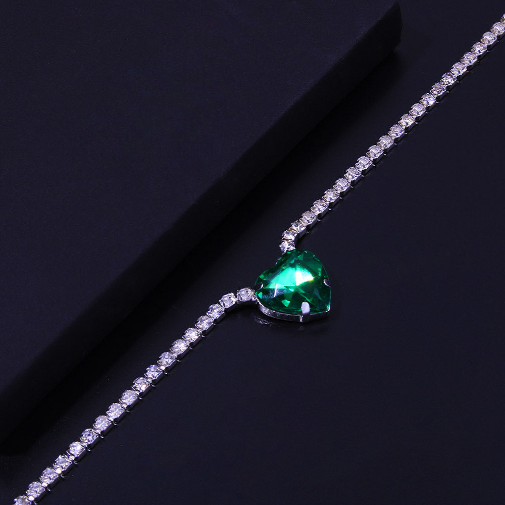 Women's Green Alloy Waist Chain With Heart Shape Pattern And Electroplated Finish, Featuring Rhinestones