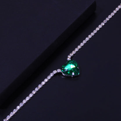 Women's Green Alloy Waist Chain With Heart Shape Pattern And Electroplated Finish, Featuring Rhinestones