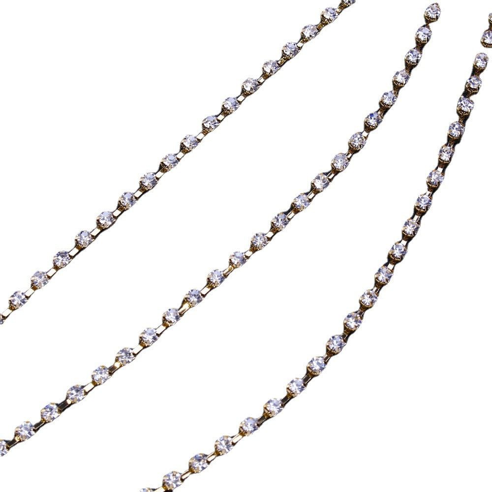 Women's Silver Alloy Waist Chain With Geometric Pattern And Electroplated Finish, Featuring Rhinestones