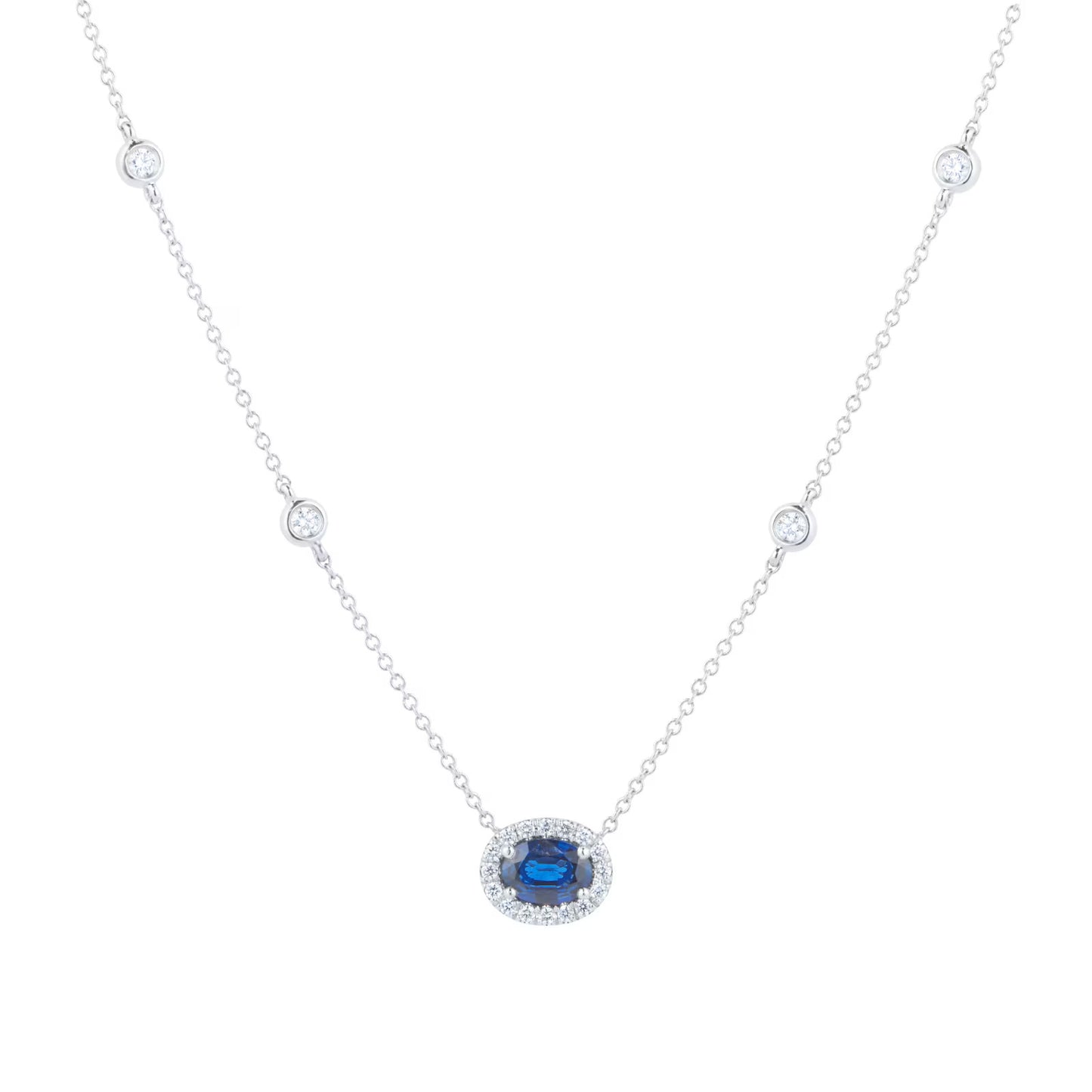 Geometric Silver Alloy Choker With Electroplated Finish And Rhinestone September Birthstone Sapphire Pendant For Women