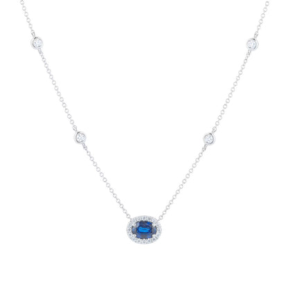 Geometric Silver Alloy Choker With Electroplated Finish And Rhinestone September Birthstone Sapphire Pendant For Women