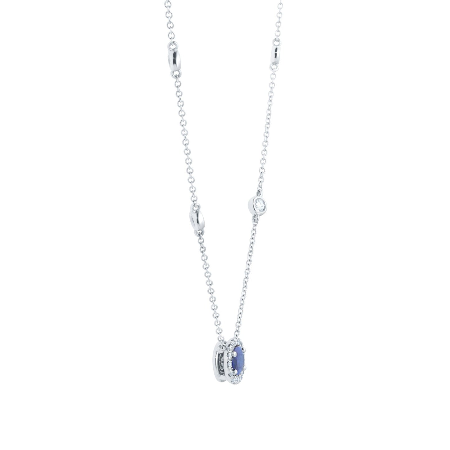 Geometric Silver Alloy Choker With Electroplated Finish And Rhinestone September Birthstone Sapphire Pendant For Women