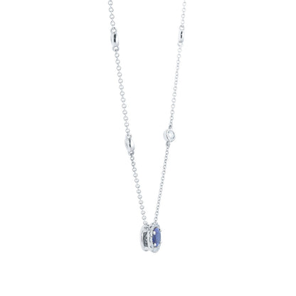 Geometric Silver Alloy Choker With Electroplated Finish And Rhinestone September Birthstone Sapphire Pendant For Women