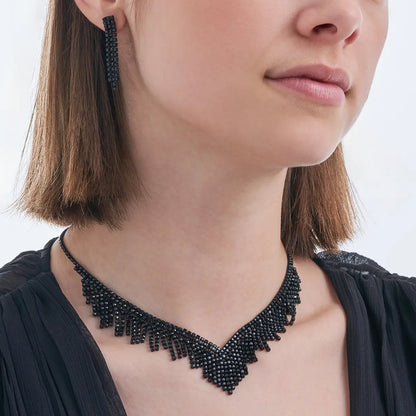 Women’s Jewelry Set Featuring Tassel Pattern In Dyed Black Alloy, Perfect For Wedding, 1 Set