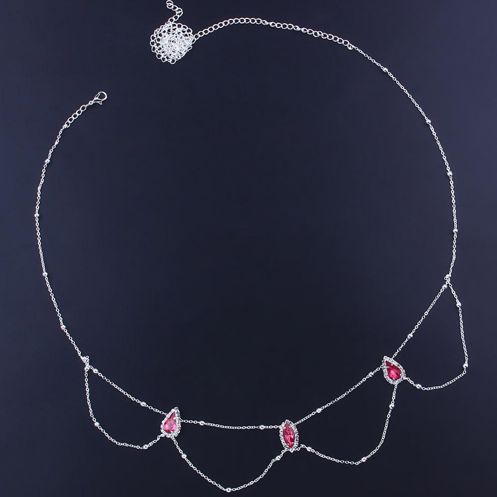 Bohemian Green Alloy Waist Chain For Women With Gem Pattern And Electroplated Finish Featuring Rhinestones
