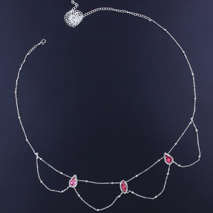 Bohemian Green Alloy Waist Chain For Women With Gem Pattern And Electroplated Finish Featuring Rhinestones