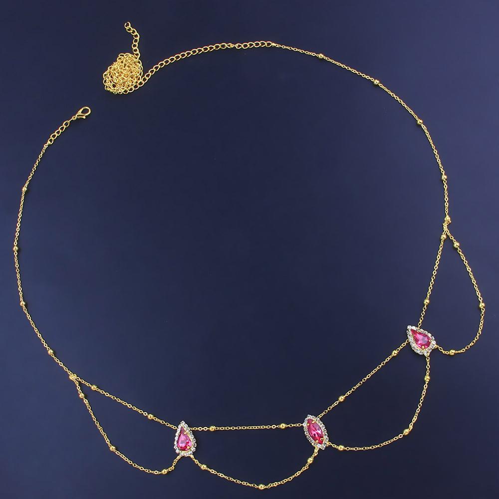 Bohemian Green Alloy Waist Chain For Women With Gem Pattern And Electroplated Finish Featuring Rhinestones