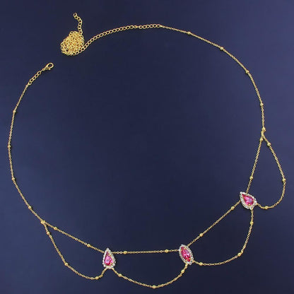Bohemian Green Alloy Waist Chain For Women With Gem Pattern And Electroplated Finish Featuring Rhinestones