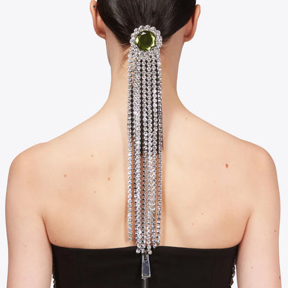 Silver Tassel Hair Chain Insert Comb For Women Featuring Rhinestones, Perfect For Spring