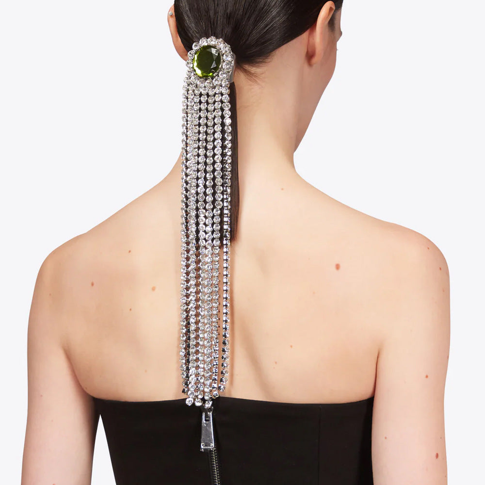 Silver Tassel Hair Chain Insert Comb For Women Featuring Rhinestones, Perfect For Spring
