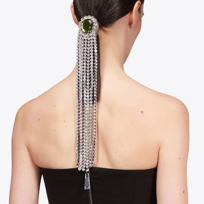 Silver Tassel Hair Chain Insert Comb For Women Featuring Rhinestones, Perfect For Spring