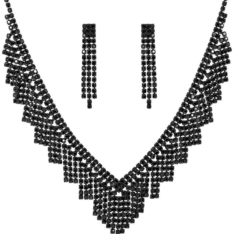 Women’s Jewelry Set Featuring Tassel Pattern In Dyed Black Alloy, Perfect For Wedding, 1 Set