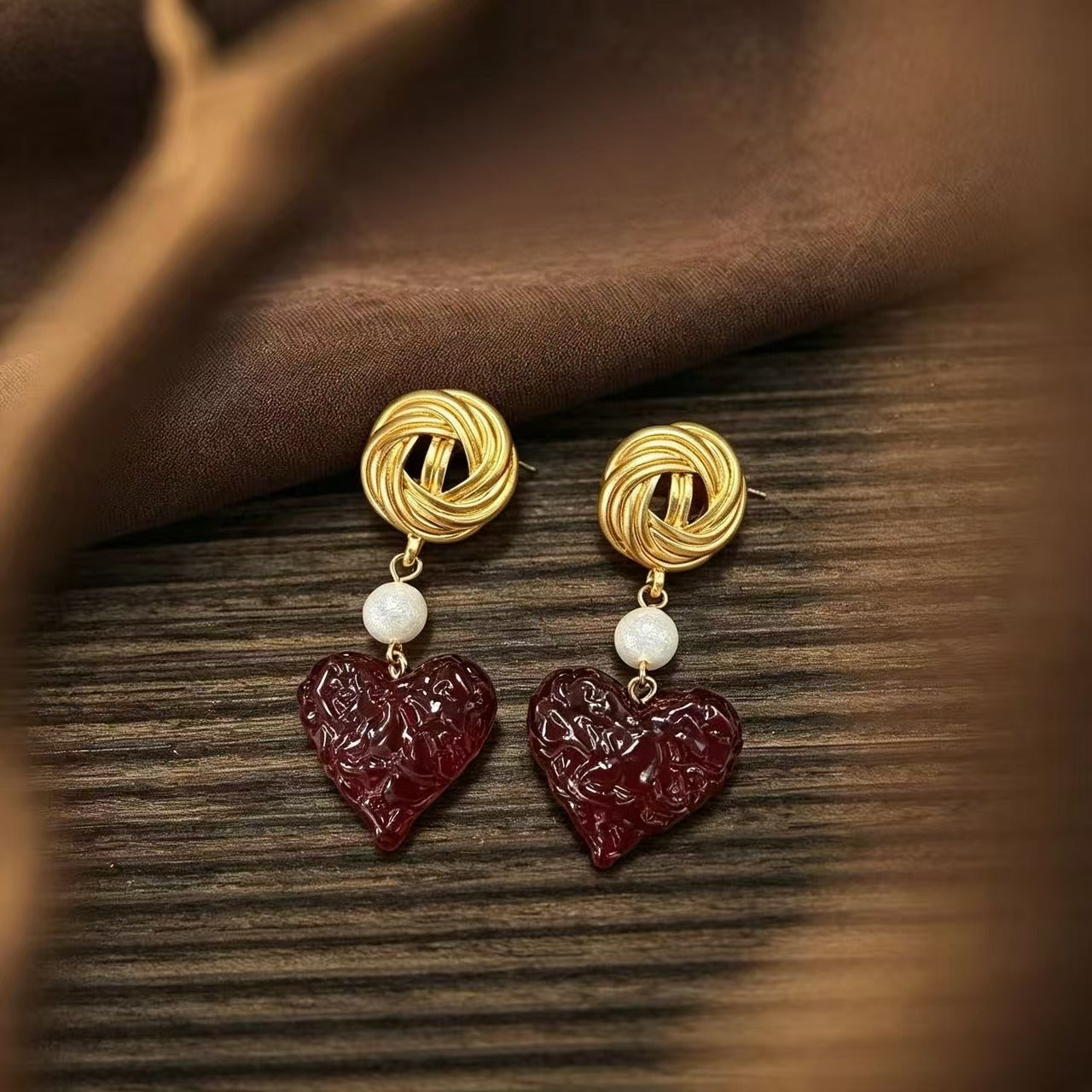 Heart Shape Stud Earrings For Women In Wine Red Alloy With Silver Plated Finish And 925 Sterling Silver Posts