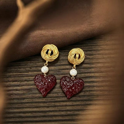 Heart Shape Stud Earrings For Women In Wine Red Alloy With Silver Plated Finish And 925 Sterling Silver Posts