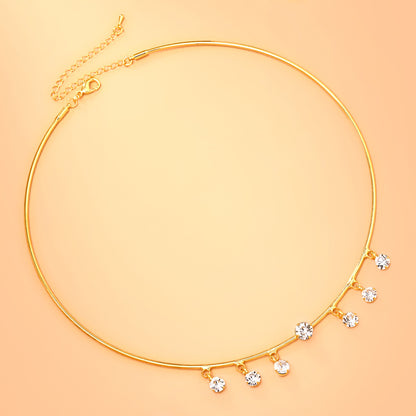 Geometric Choker For Women With Copper Chain And Rhinestone Pendant, Electroplated Gold Plating