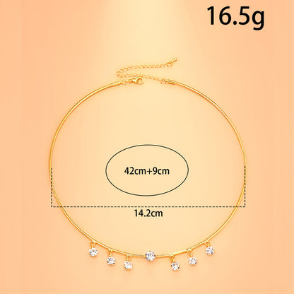 Geometric Choker For Women With Copper Chain And Rhinestone Pendant, Electroplated Gold Plating