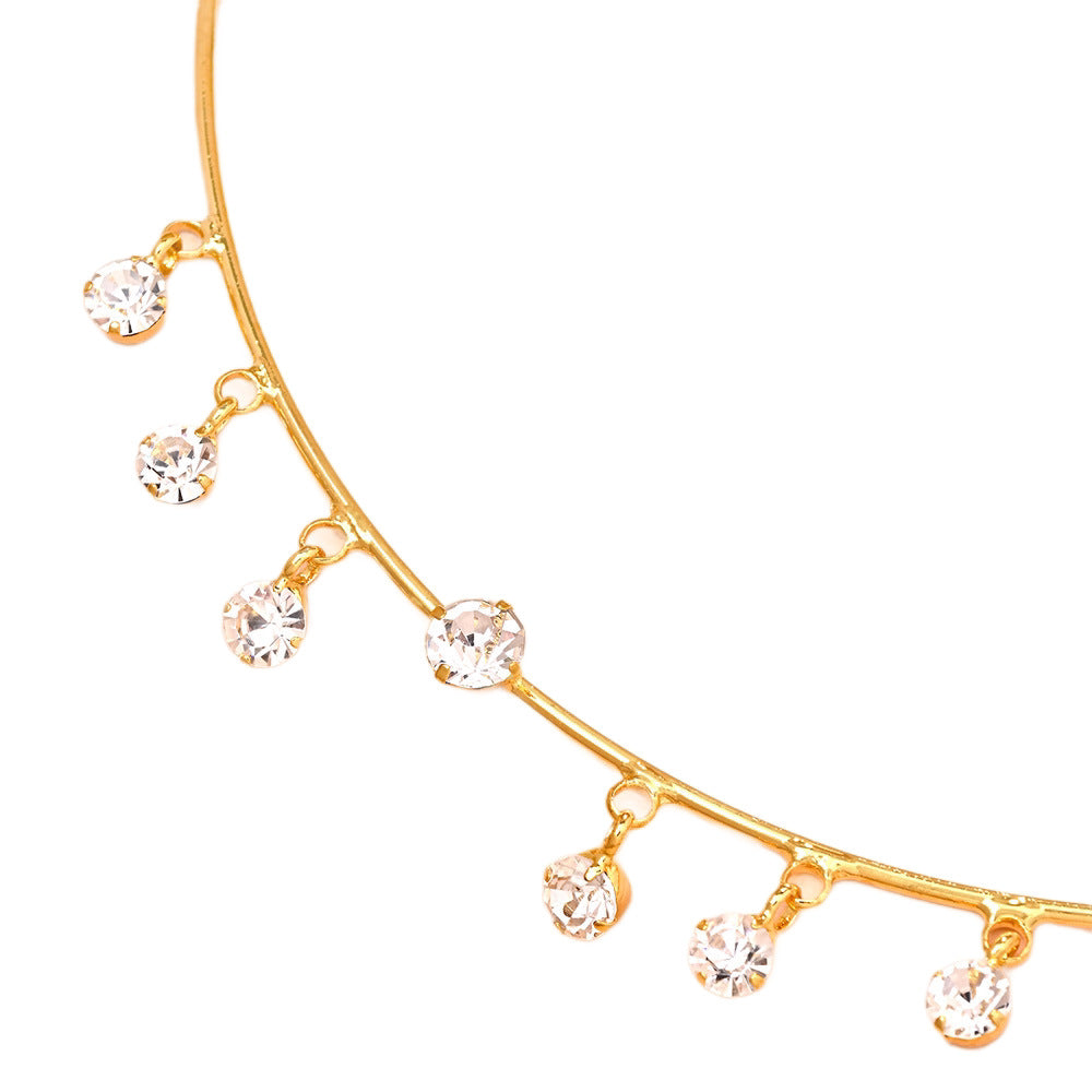 Geometric Choker For Women With Copper Chain And Rhinestone Pendant, Electroplated Gold Plating