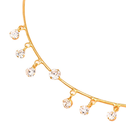 Geometric Choker For Women With Copper Chain And Rhinestone Pendant, Electroplated Gold Plating