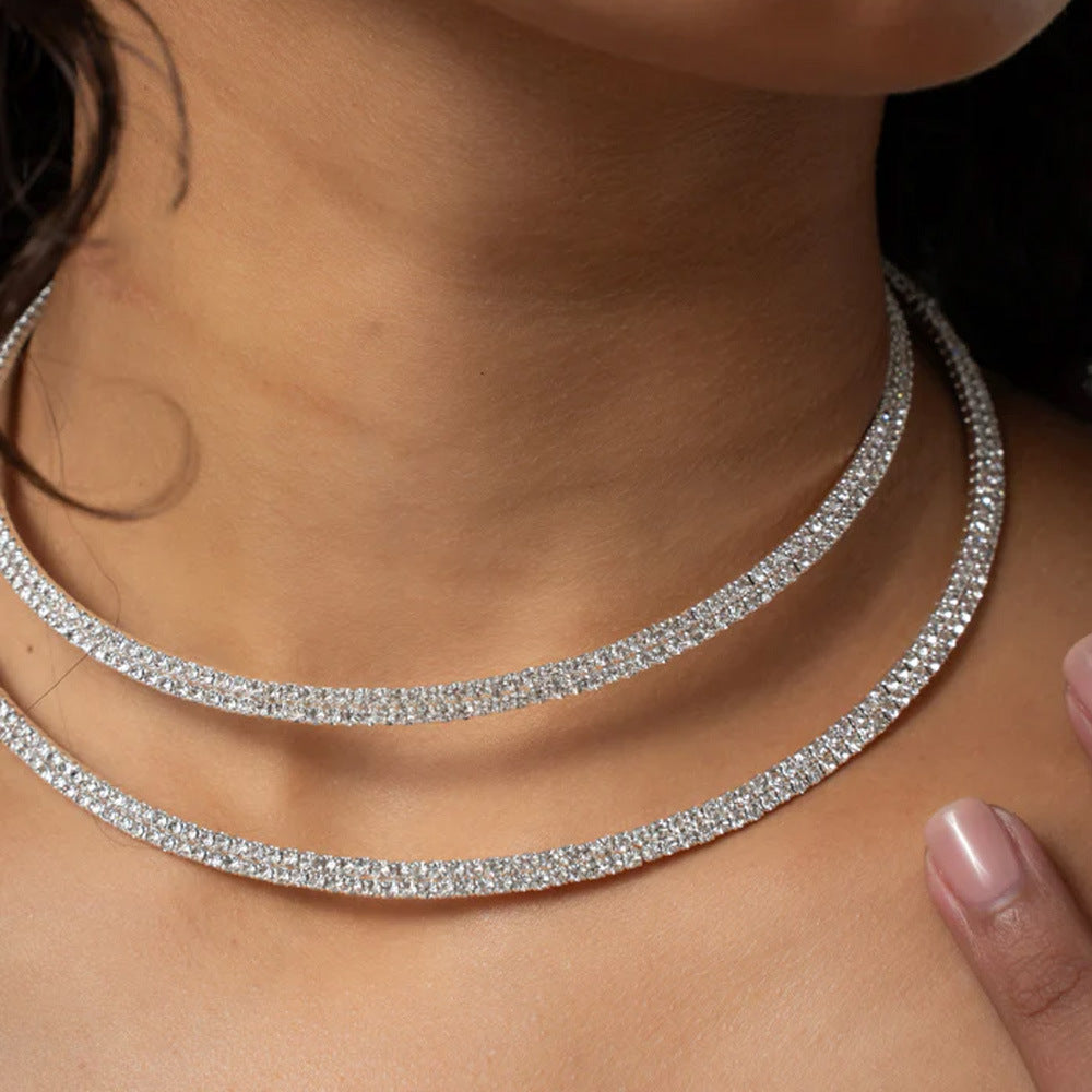 Geometric Alloy Choker With Rhinestone Pendant, Unisex Fashion Necklace