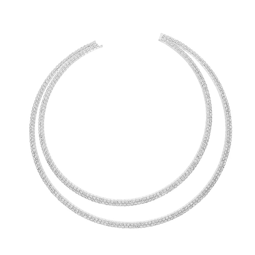 Geometric Alloy Choker With Rhinestone Pendant, Unisex Fashion Necklace