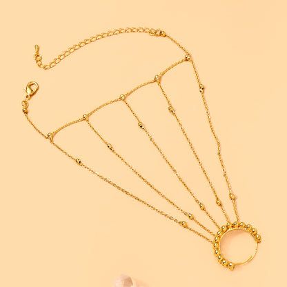 Bohemian Round Hand Chain Bracelet For Women In Silver, Electroplated Copper Material