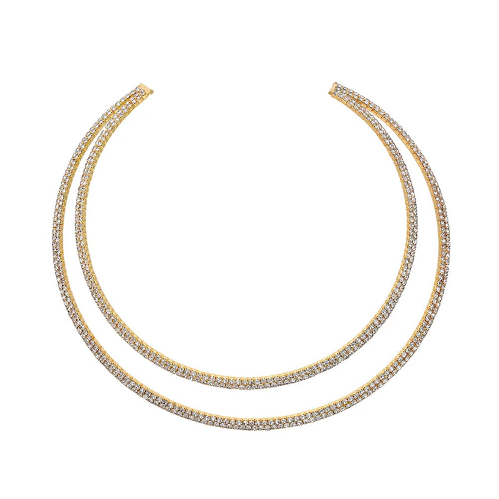 Geometric Alloy Choker With Rhinestone Pendant, Unisex Fashion Necklace