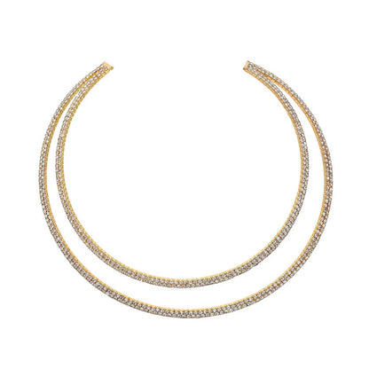 Geometric Alloy Choker With Rhinestone Pendant, Unisex Fashion Necklace