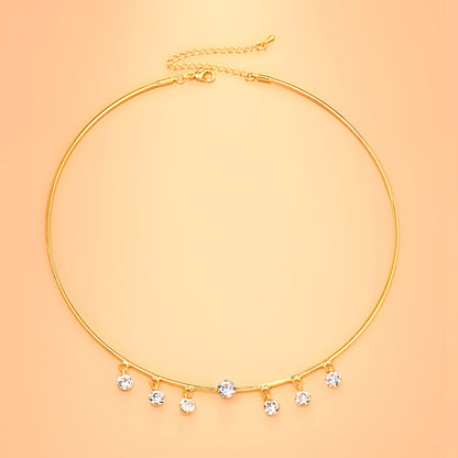 Geometric Choker For Women With Copper Chain And Rhinestone Pendant, Electroplated Gold Plating