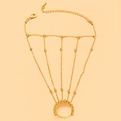 Bohemian Round Hand Chain Bracelet For Women In Silver, Electroplated Copper Material