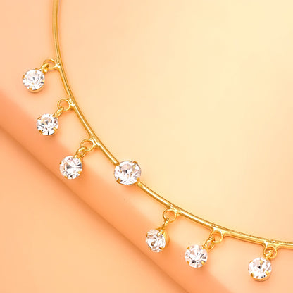 Geometric Choker For Women With Copper Chain And Rhinestone Pendant, Electroplated Gold Plating