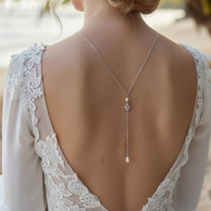 Silver Alloy Body Chain For Women Featuring Pearl Pattern And Zircon Inlay, Perfect For Wedding Back Accessory