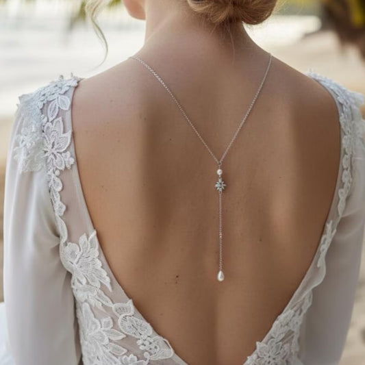 Silver Alloy Body Chain For Women Featuring Pearl Pattern And Zircon Inlay, Perfect For Wedding Back Accessory