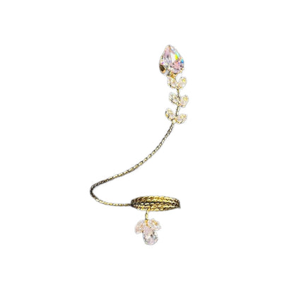 Silver Alloy Open Ring For Women Featuring Zircon Inlay With Elegant Flower Design
