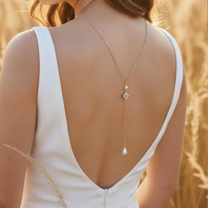 Silver Alloy Body Chain For Women Featuring Pearl Pattern And Zircon Inlay, Perfect For Wedding Back Accessory