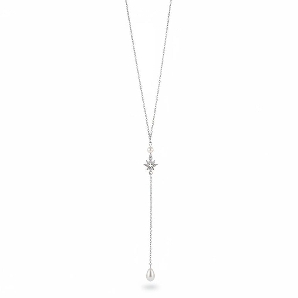 Silver Alloy Body Chain For Women Featuring Pearl Pattern And Zircon Inlay, Perfect For Wedding Back Accessory