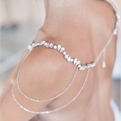 Silver Alloy Women's Body Chain With Water Droplets Pattern And Electroplated Finish, Featuring Rhinestones