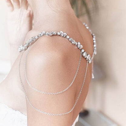 Silver Alloy Women's Body Chain With Water Droplets Pattern And Electroplated Finish, Featuring Rhinestones