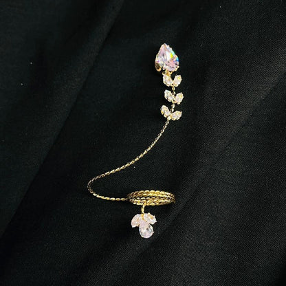 Silver Alloy Open Ring For Women Featuring Zircon Inlay With Elegant Flower Design