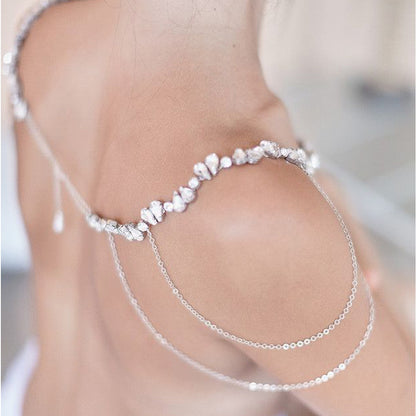 Silver Alloy Women's Body Chain With Water Droplets Pattern And Electroplated Finish, Featuring Rhinestones