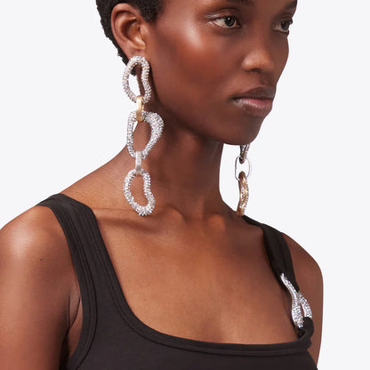 Exaggerated Geometric Gold Earrings For Women With 304 Stainless Steel Posts And Rhinestone Inlay